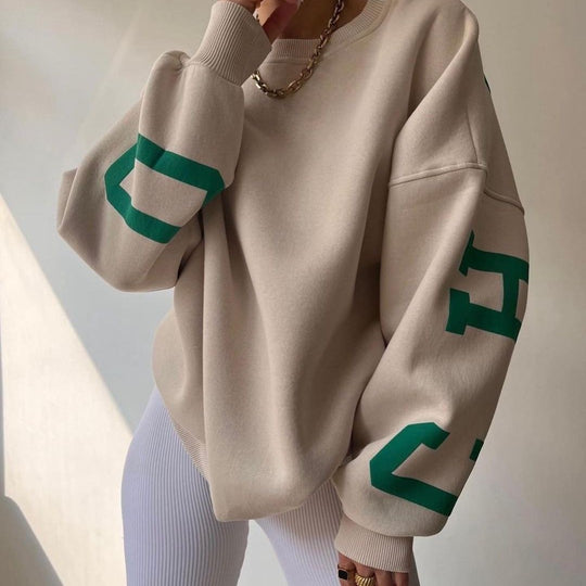 Damen Oversized Sweatshirt mit Blockprint-Ärmeln und weitem Drop-Shoulder-Schnitt Shop Nory