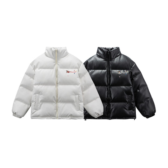 Damen Wattierte Kurzjacke mit floraler Stickerei und hohem Stehkragen Shop Nory