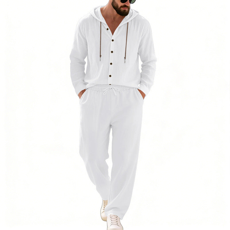 Herren nan legeres Kapuzen-Lounge-Set mit Knopfleiste, Kordelbundhose und seitlichen Eingrifftaschen Shop Nory
