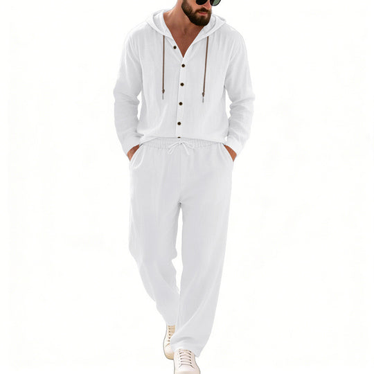 Herren nan legeres Kapuzen-Lounge-Set mit Knopfleiste, Kordelbundhose und seitlichen Eingrifftaschen Shop Nory