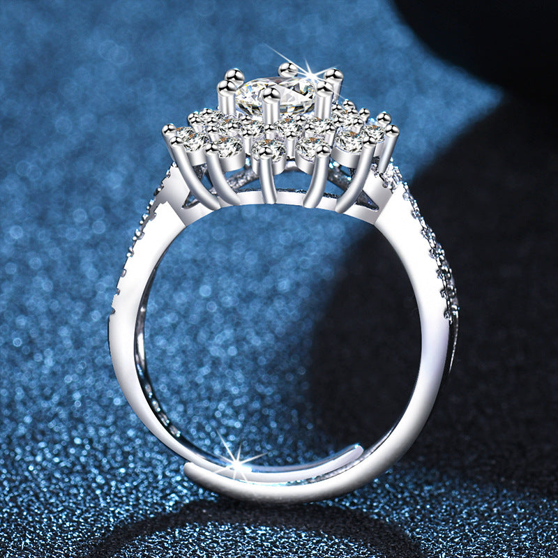 Damen Funkelnder Zirkonia-Blumenring mit kunstvollem Design Shop Nory
