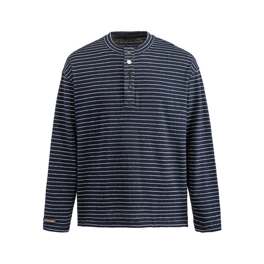 Herren Feinstrick-Henleyshirt mit kurzem Knopfleiste und horizontalem Streifenmuster Shop Nory