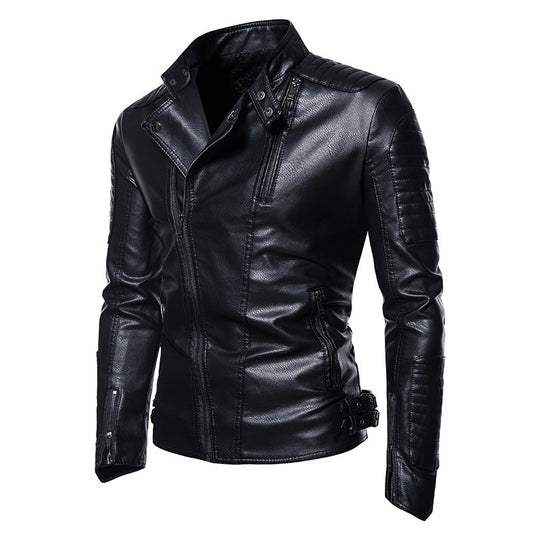 Herren Slim-Fit Bikerblouson aus Kunstleder mit gesteppter Schulter- und Ärmelpasse Shop Nory