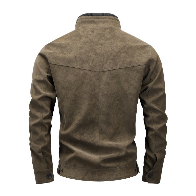 Herren Slim-Fit Biker-Bomberjacke aus Wildlederimitat mit Stehkragen und Zierknöpfen Shop Nory