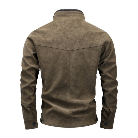 Herren Slim-Fit Biker-Bomberjacke aus Wildlederimitat mit Stehkragen und Zierknöpfen Shop Nory