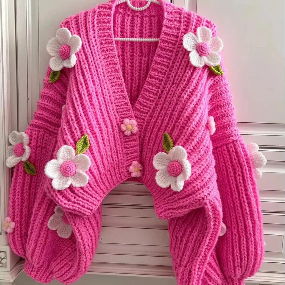 Damen Verspielt Floral strickjacke