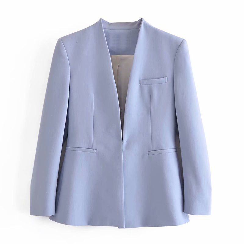 Damen Taillierter Blazer ohne Revers mit offener Front und Paspeltaschen Shop Nory