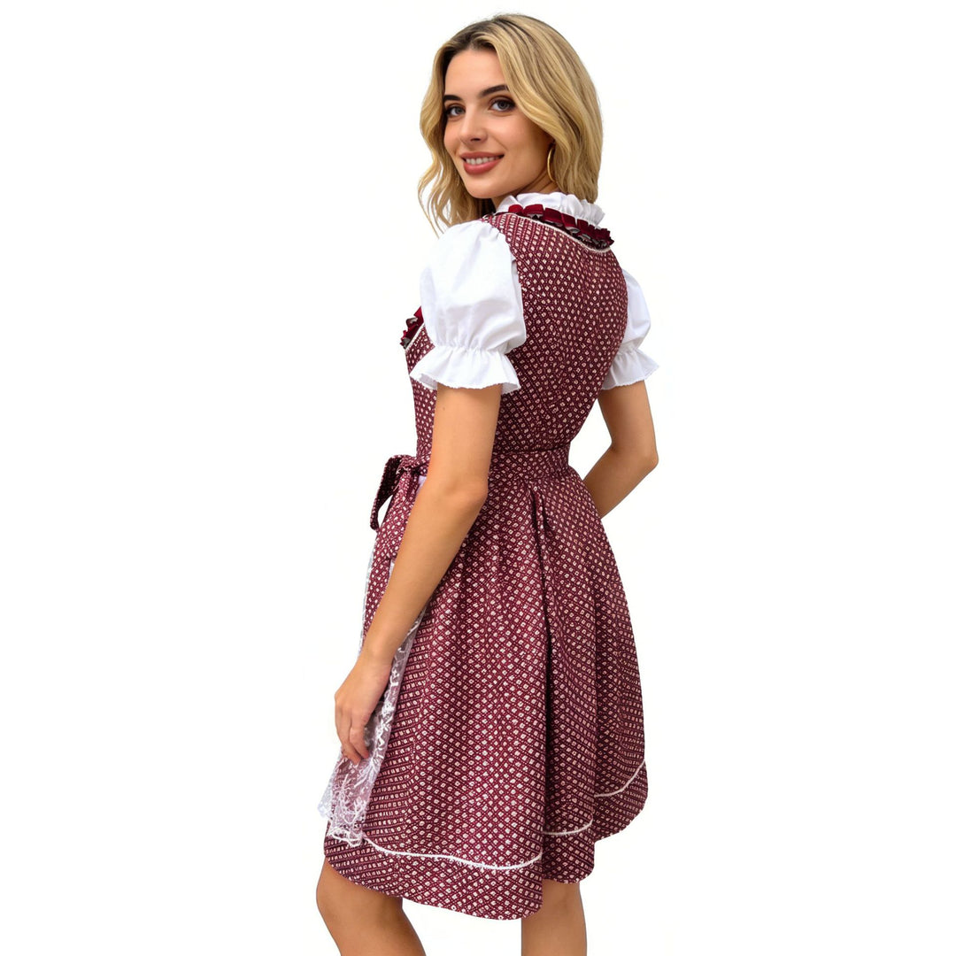Damen nan traditionelles Dirndlkleid mit Herzausschnitt geschnürter Taille und Spitzen-Schürze Shop Nory