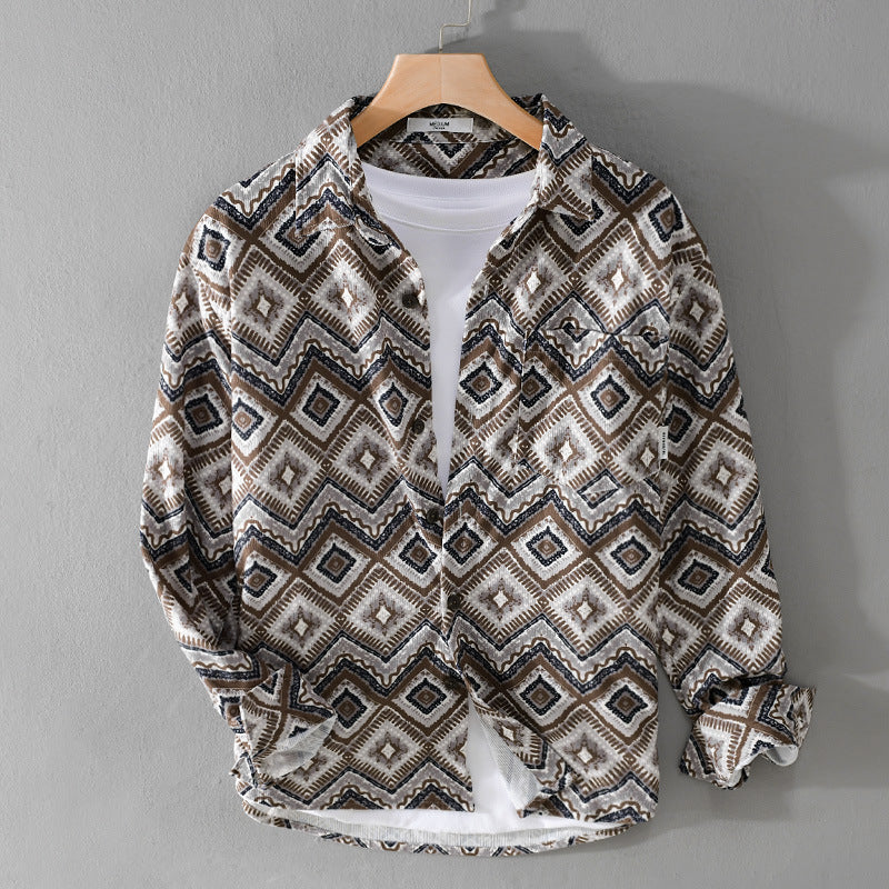 Herren Gemustertes Overshirt im Relaxed-Fit mit geometrischem Diamantprint und Brusttasche Shop Nory