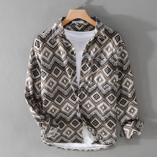 Herren Gemustertes Overshirt im Relaxed-Fit mit geometrischem Diamantprint und Brusttasche Shop Nory