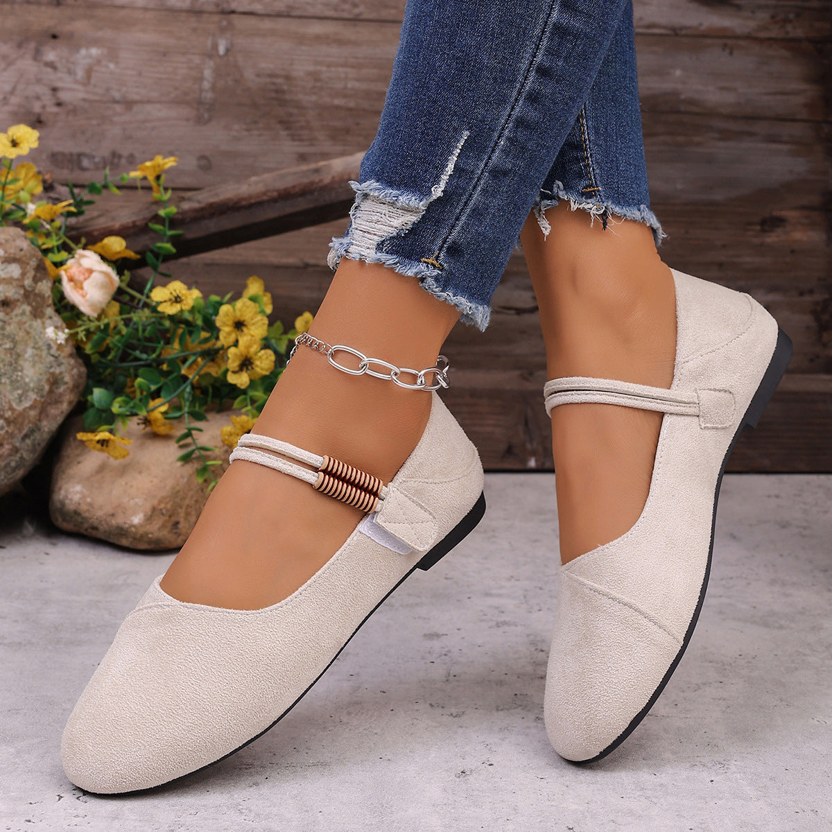 Damen Ballerinas mit verstellbarem Riemen