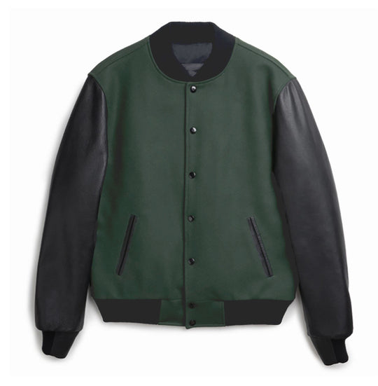 Herren College-Bomberjacke im Varsity-Stil mit Wollkörper und Lederärmeln Shop Nory