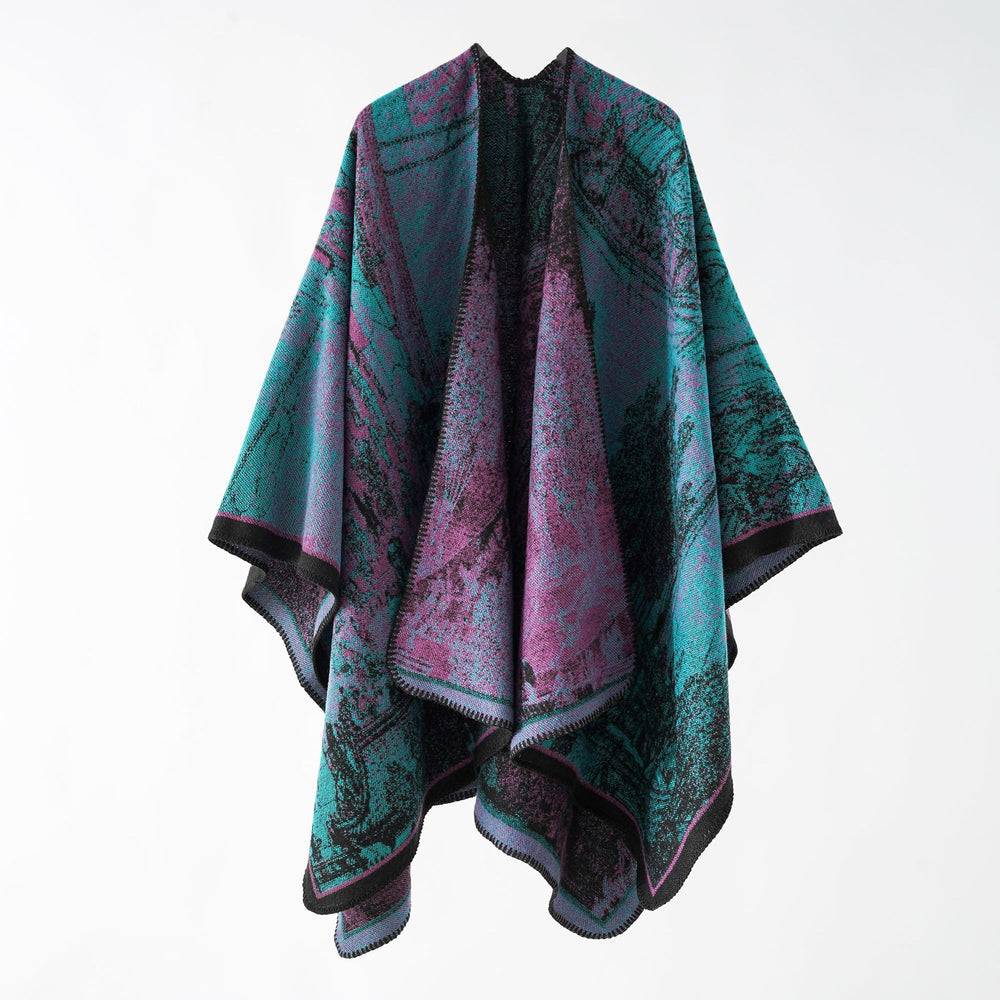Damen Jacquard-Poncho-Überwurf mit weitem Kimono-Fall und softem Wollmix Shop Nory