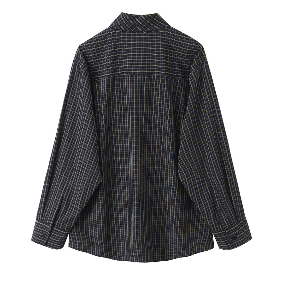 Damen Kariertes Blusenshirt mit Schluppe und weiter Passform Shop Nory