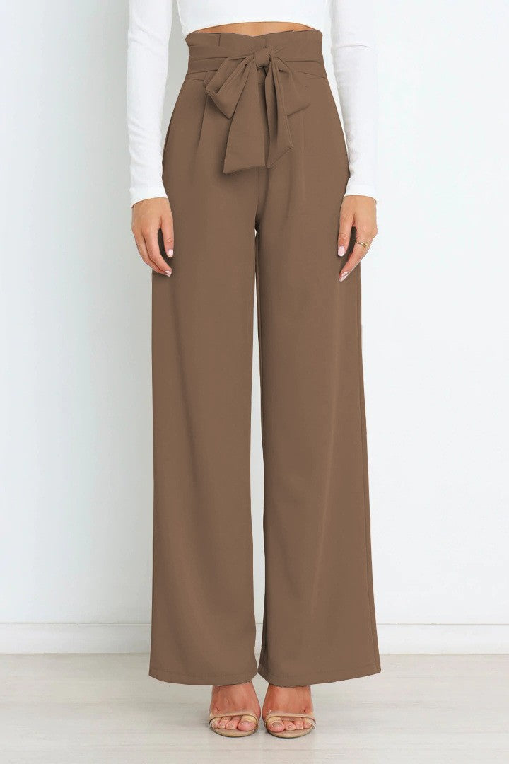 Damen Weite High-Waist Paperbag-Hose mit Bundfalten und Bindegürtel Shop Nory