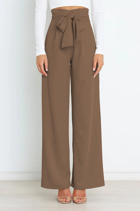 Damen Weite High-Waist Paperbag-Hose mit Bundfalten und Bindegürtel Shop Nory