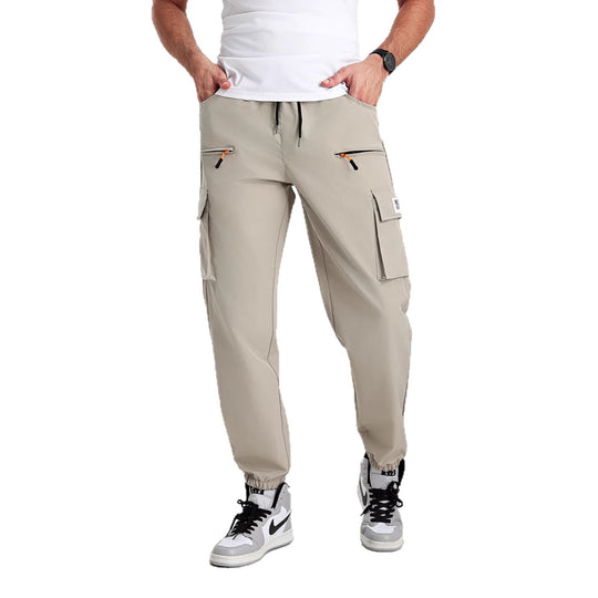 Herren konisch geschnittene Utility-Cargohose im Joggerstil mit Tunnelzugbund, Reißverschlusstaschen & elastischen Beinabschlüssen Shop Nory