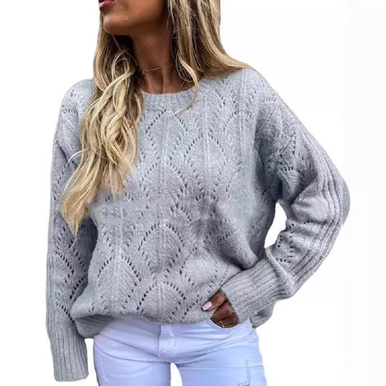 Damen Oversize Ajourstrick-Pullover mit Rundhalsausschnitt Shop Nory