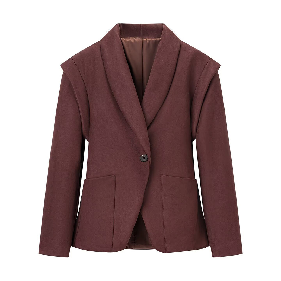 Damen Oversize-Veloursblazer mit Schalkragen, Ein-Knopf‑Verschluss und aufgesetzten Taschen Shop Nory