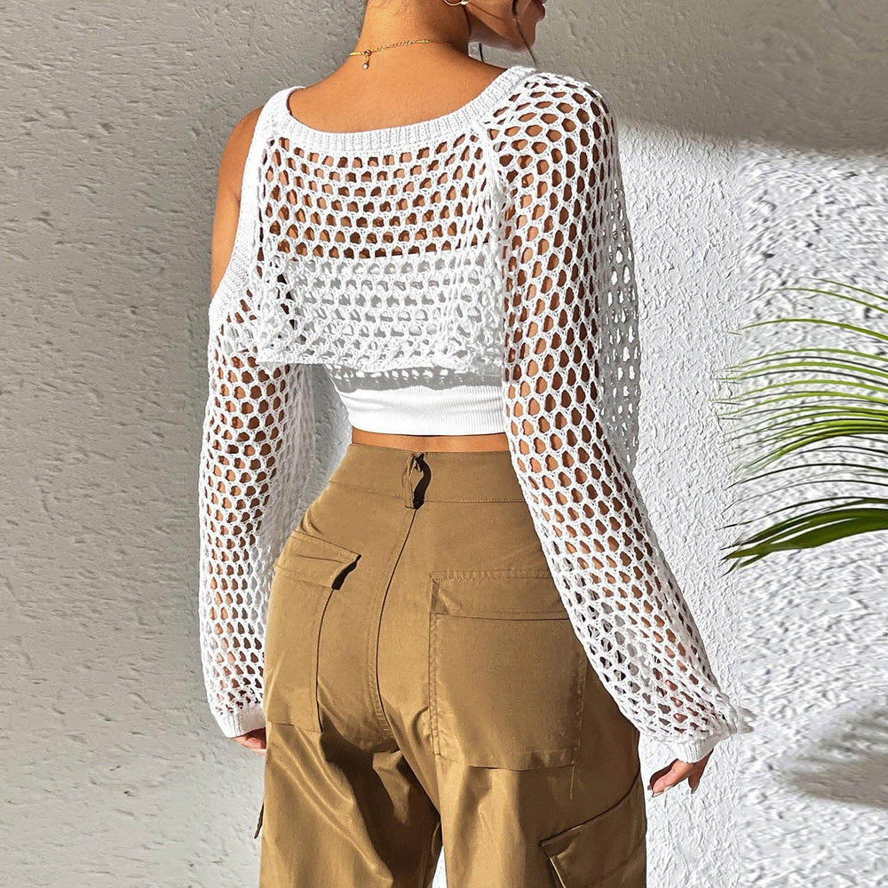 Damen gestricktes Netzoberteil mit offenen Schultern und modischem Design