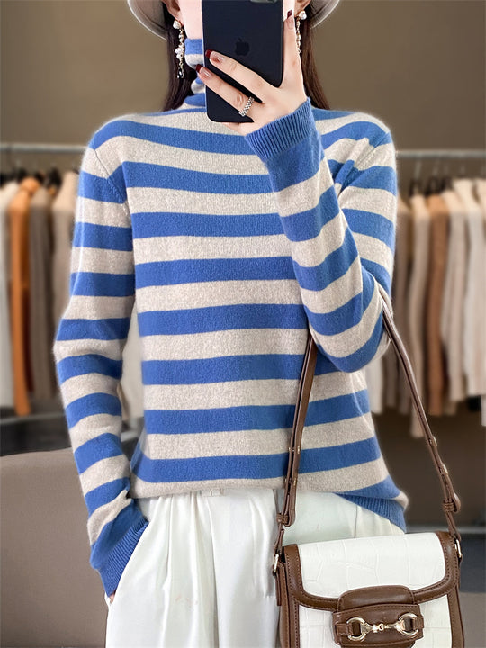 Damen Lässiger gestreifter Rollkragenpullover aus Wollmix mit legerer Passform Shop Nory