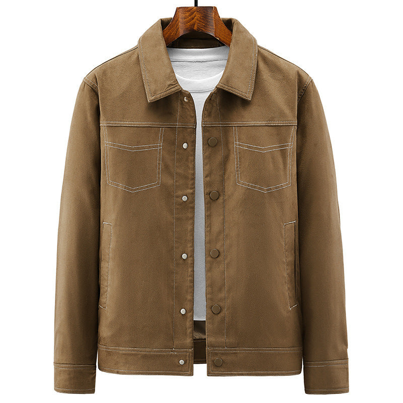 Herren Canvas-Workerjacke mit markanten Kontrastnähten, hohem Kragen und Druckknopfverschluss Shop Nory