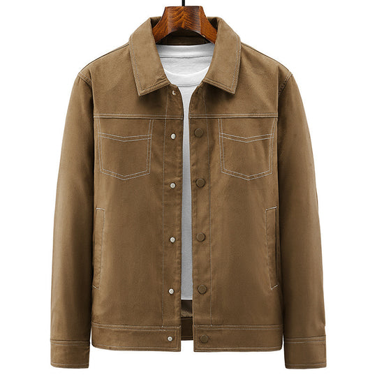 Herren Canvas-Workerjacke mit markanten Kontrastnähten, hohem Kragen und Druckknopfverschluss Shop Nory