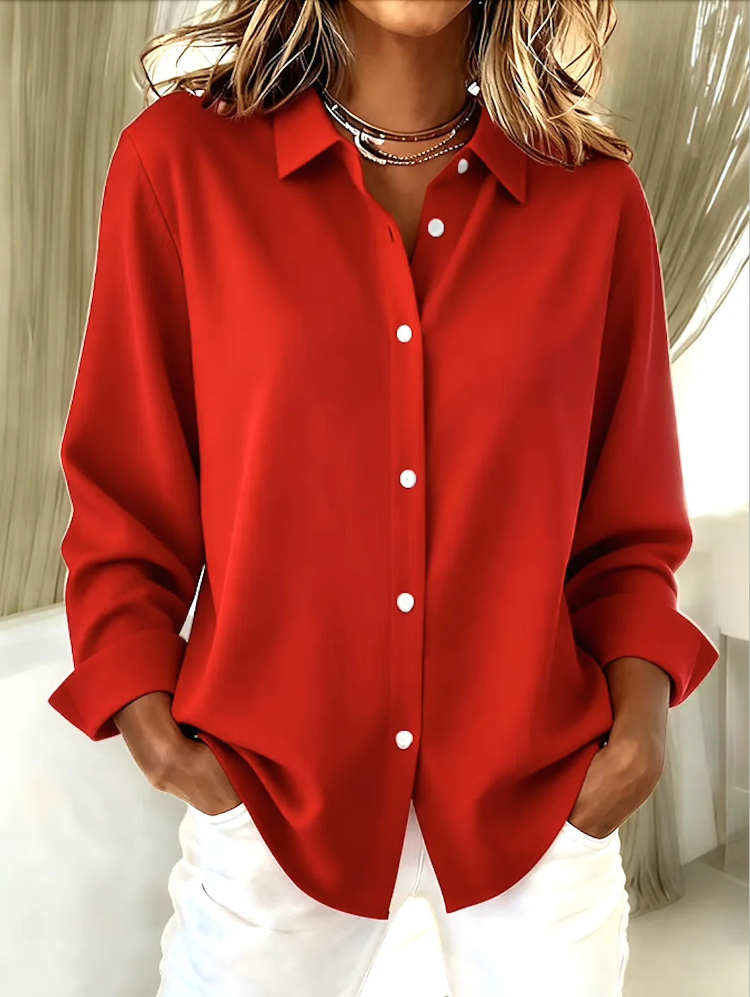 Damen Oversize-Bluse mit klassischem Kragen und verdeckter Knopfleiste Shop Nory