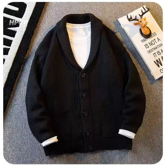 Herren Schalkragen-Cardigan aus grobem Rippstrick mit Taschen & Knopfleiste Shop Nory