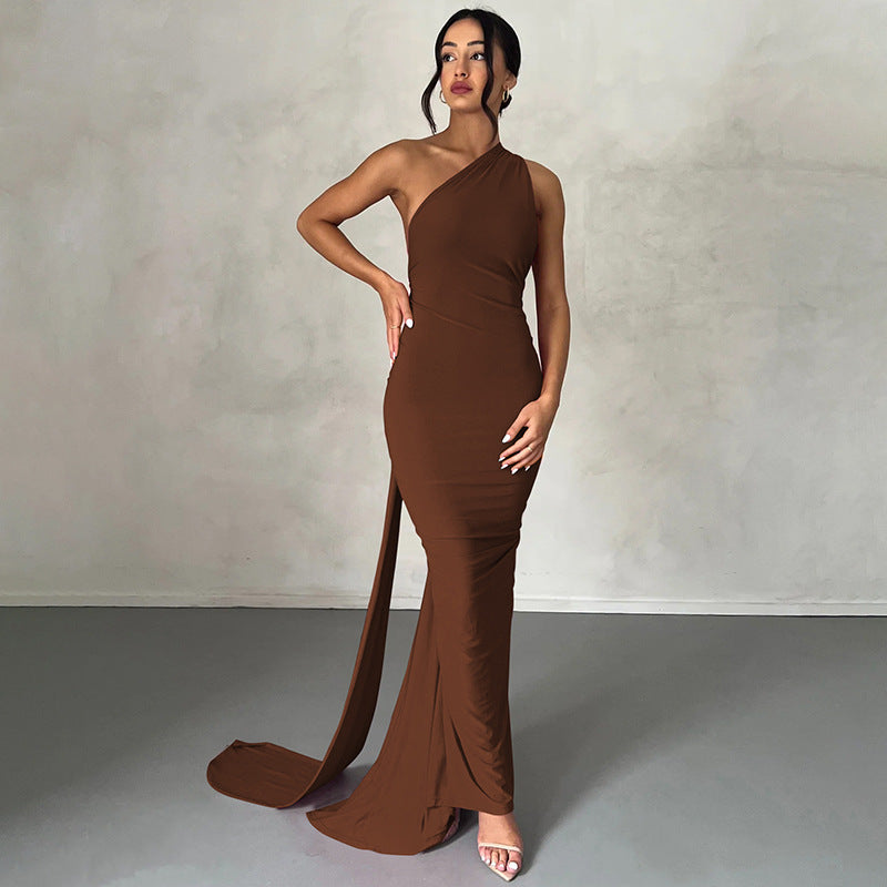 Damen Elegantes One-Shoulder Abendkleid Shopnory
