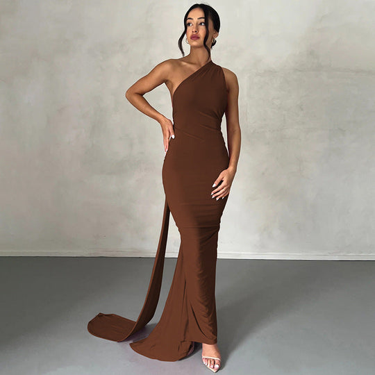 Damen Elegantes One-Shoulder Abendkleid Shopnory