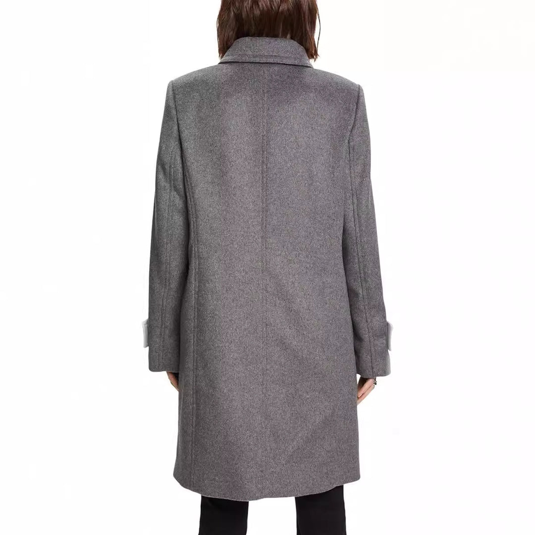Damen Midilanger Doppelreihiger Marineinspirierter Wollmix-Peacoat mit Pattentaschen Shop Nory