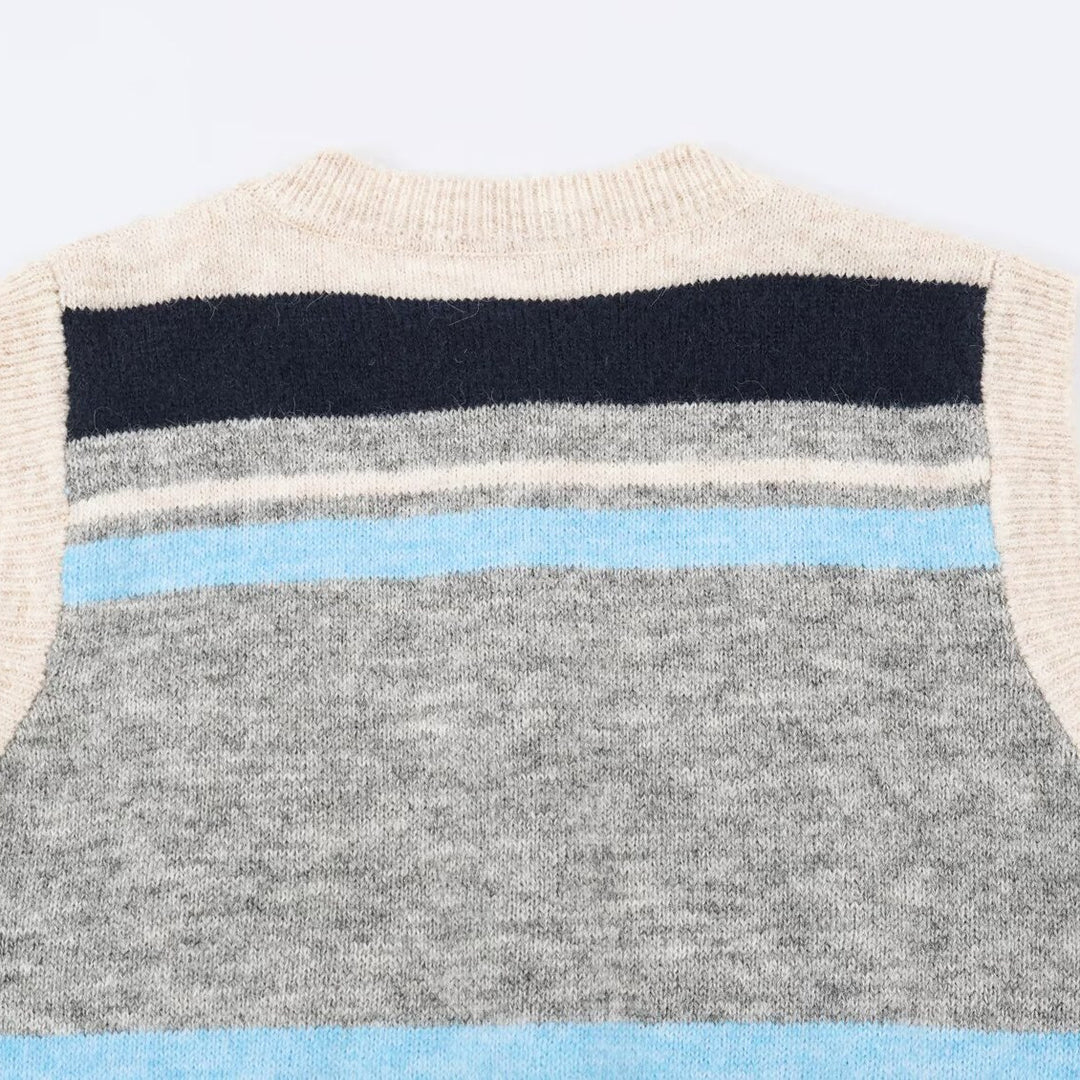 Damen Ärmellose Argyle-Strickweste mit durchgehender Knopfleiste und geripptem Saum Shop Nory