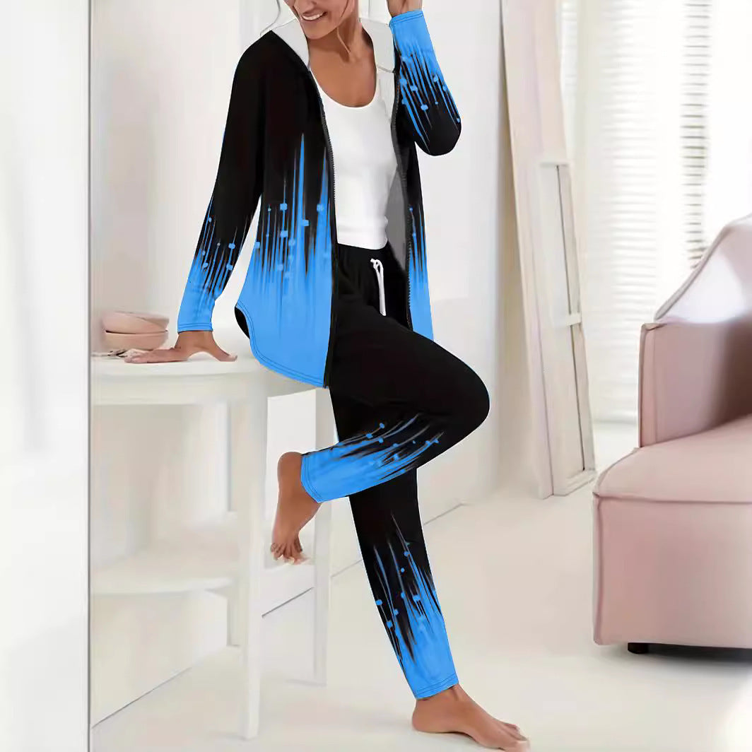Damen Sportanzug mit kapuzenförmigem Oberteil und elastischen Bundhosen