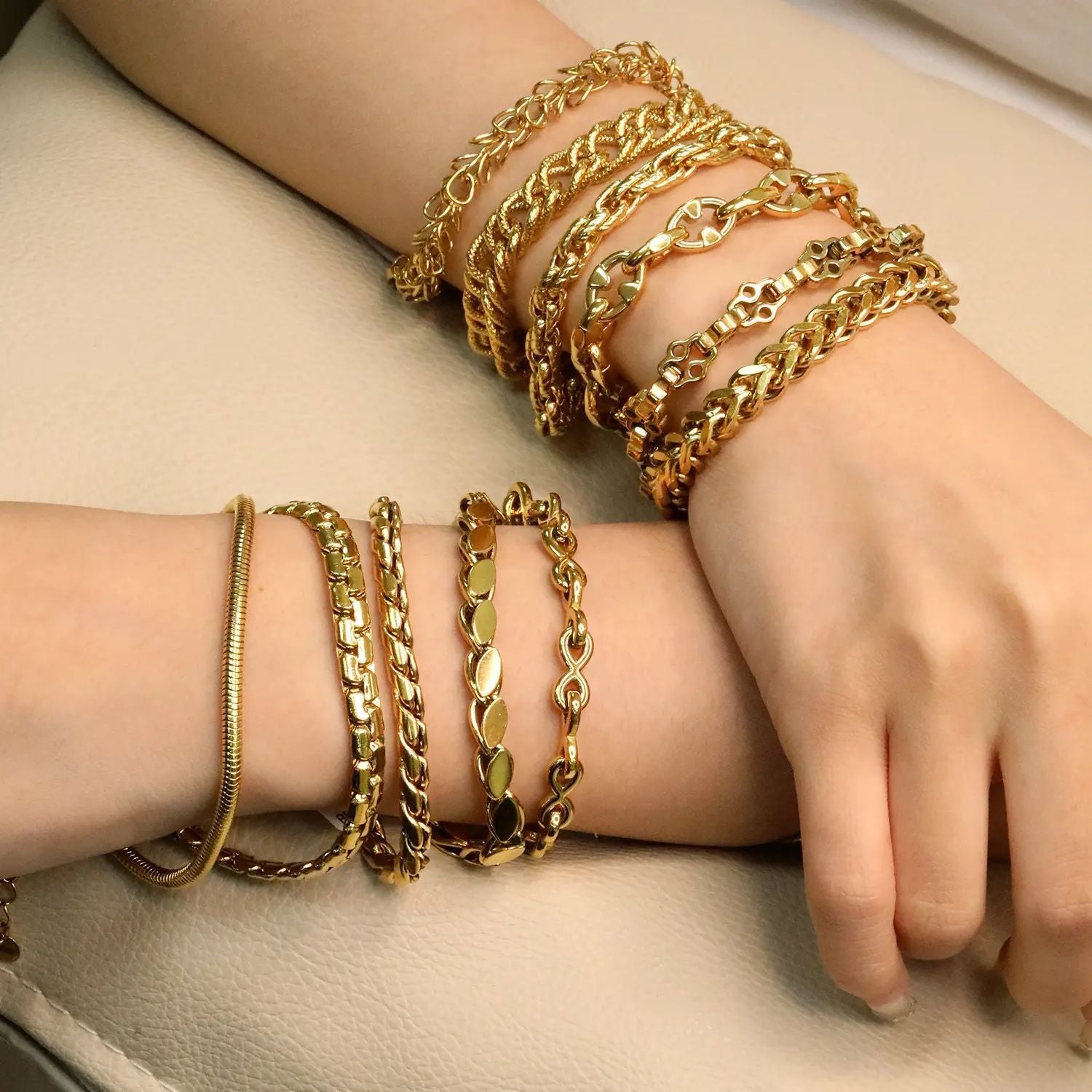 Damen trendiges Gliederarmband aus hochwertigem Edelstahl mit verstellbarem Verschluss Shop Nory