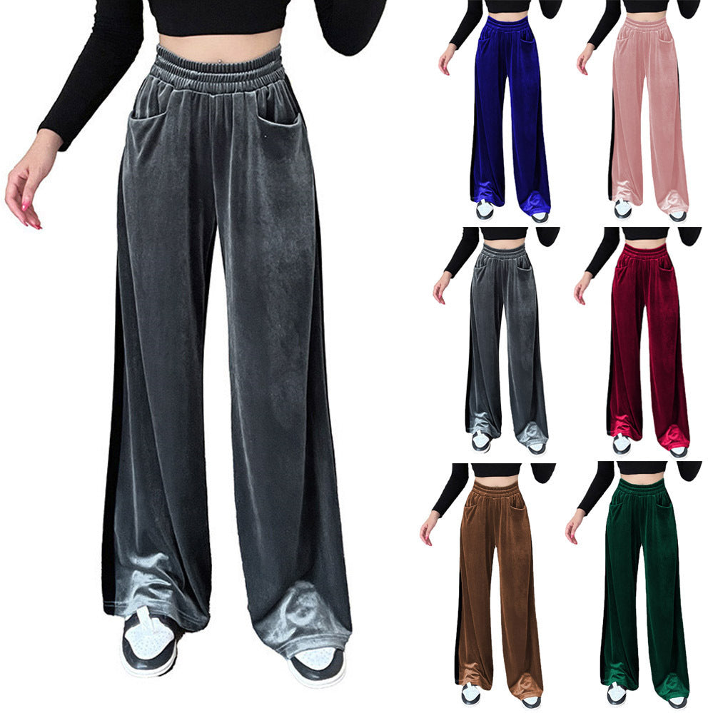 Damen Weite Samt-Hose mit elastischem Bund und praktischen Taschen Shopnory