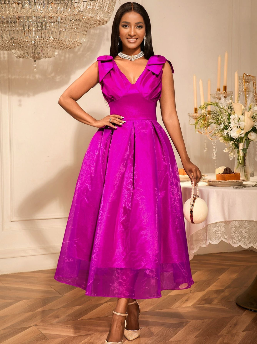 Damen Elegantes Abendkleid mit voluminösen Schleifenärmeln