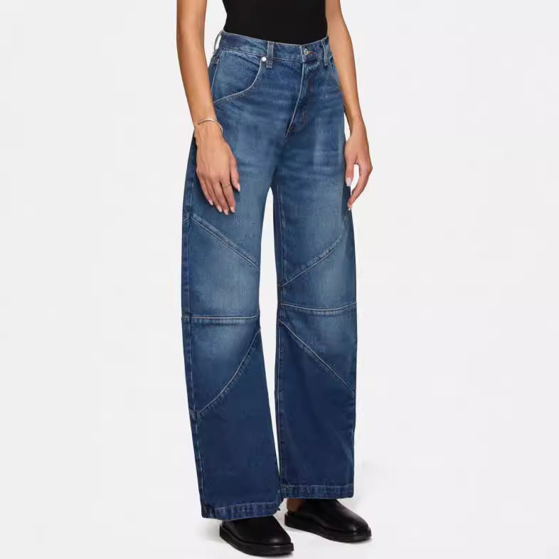 Damen breite Jeans mit einzigartigem Nahtdesign im angesagten Stil