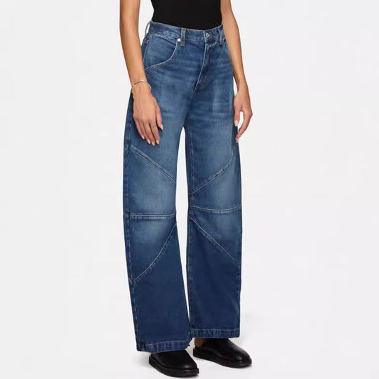 Damen breite Jeans mit einzigartigem Nahtdesign im angesagten Stil