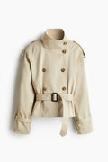 Damen modische Trenchjacke mit Gürtel und doppelter Knopfaiusschnitt ShopNory