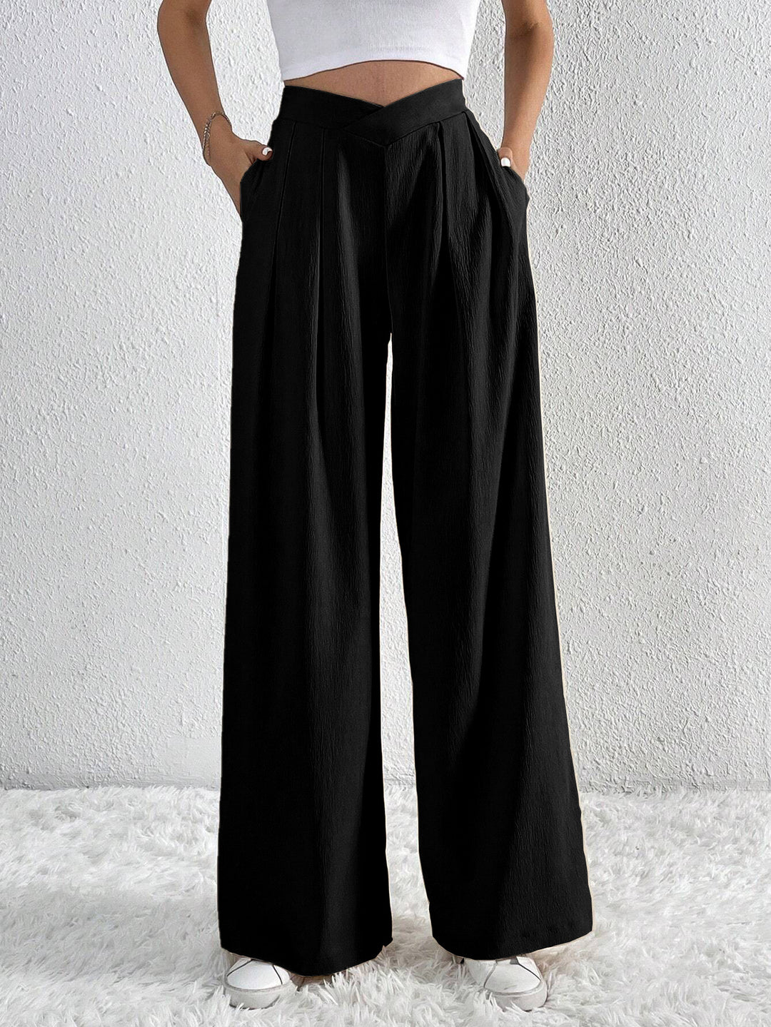 Damen hohe Bund Culotte-Hose mit Faltenlegung und weitem Bein Shop Nory
