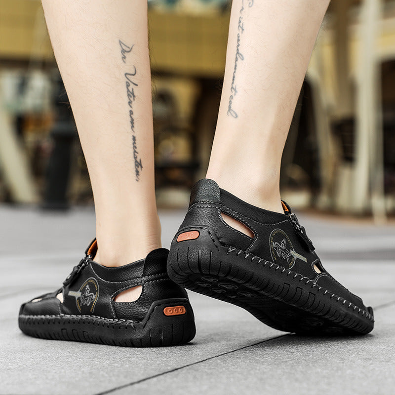 Herren Bequeme Lederfreizeitschuhe mit Reißverschluss und atmungsaktiven Öffnungen