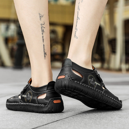 Herren Bequeme Lederfreizeitschuhe mit Reißverschluss und atmungsaktiven Öffnungen