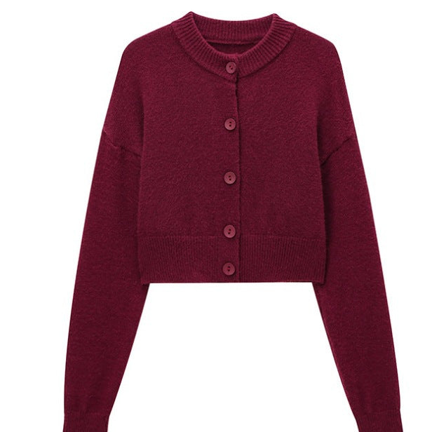 Damen Kurze Strickjacke mit Knopfleiste und Elegantem Rundhalsausschnitt Shopnory