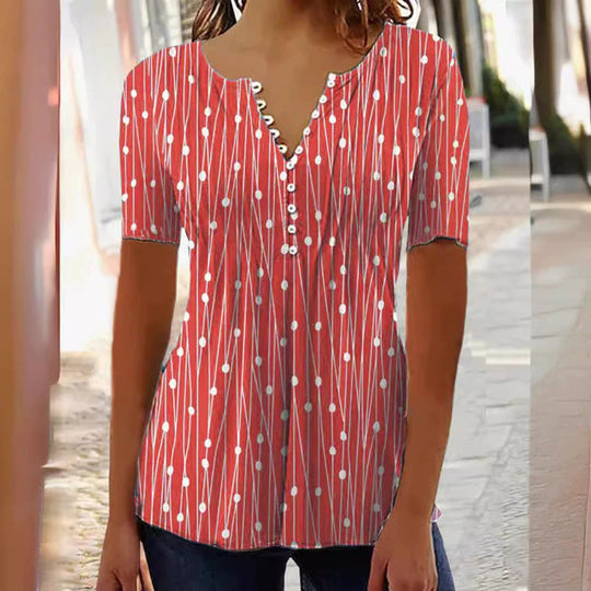 Damen Blusenshirt mit modischem Punkte-Design und eleganter Knopfleiste
