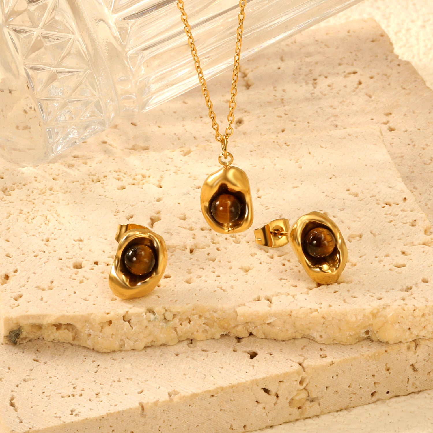 Damen Schmuckset mit elegantem Tigeraugen-Anhänger und stilvollen Ohrringen Shop Nory