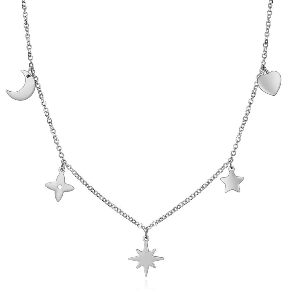 Damen Halskette mit charmanten Anhängern und feiner Gliederkette Shop Nory