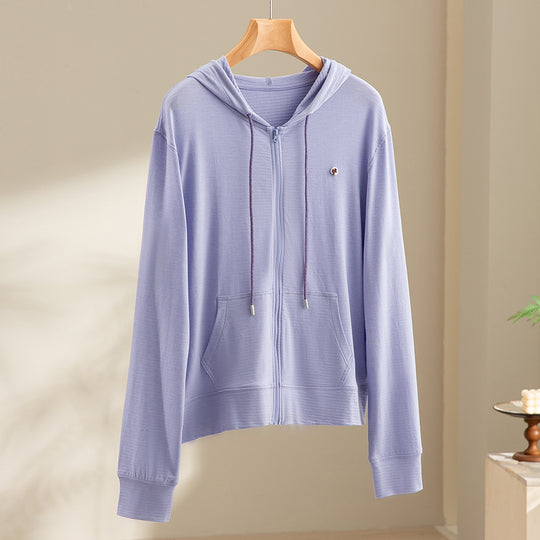 Damen leichte Kapuzen-Sweatjacke aus Slub-Jersey mit durchgehendem Reißverschluss und Kängurutaschen Shop Nory