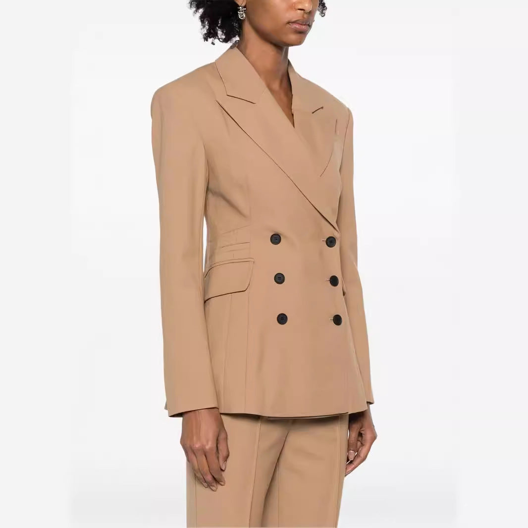 Damen Zweiteiliges tailliertes Doppelreihiges Blazer‑Hosenanzug mit ausgestellter Palazzohose Shop Nory