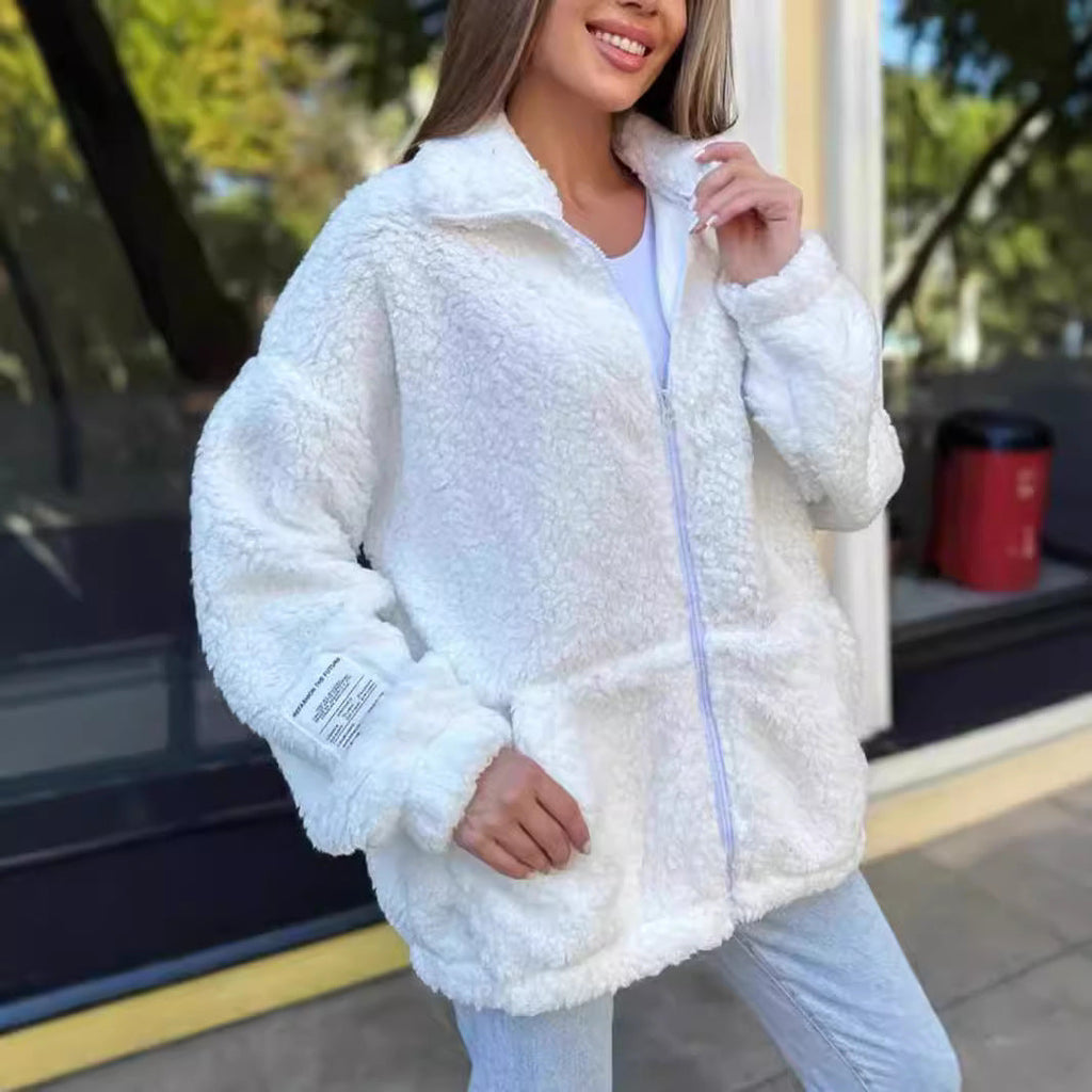 Damen Kuschelige Fleecejacke mit praktischen Taschen und hohen Kragen